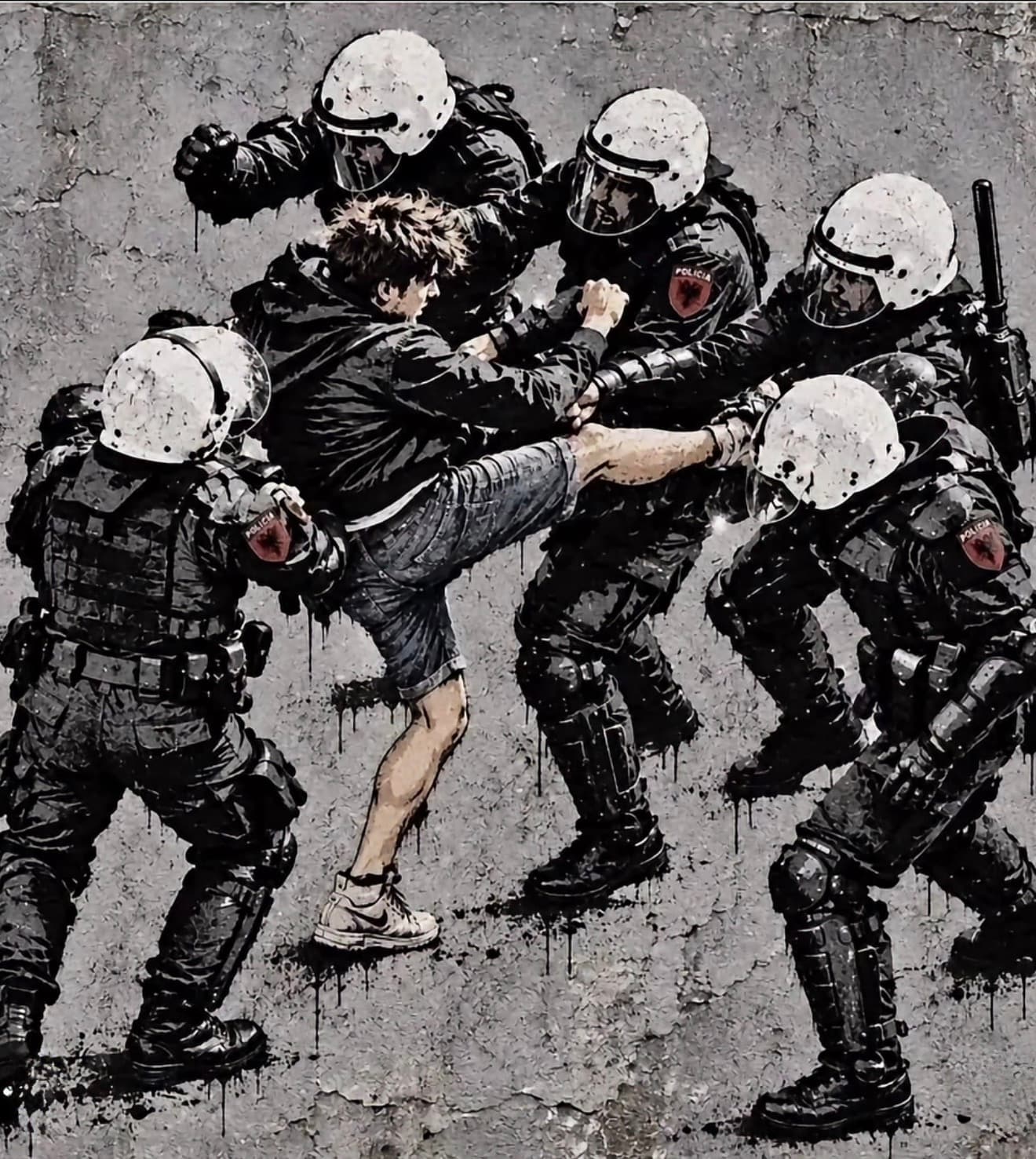Studenti i vetëm kundër gjashtë policëve